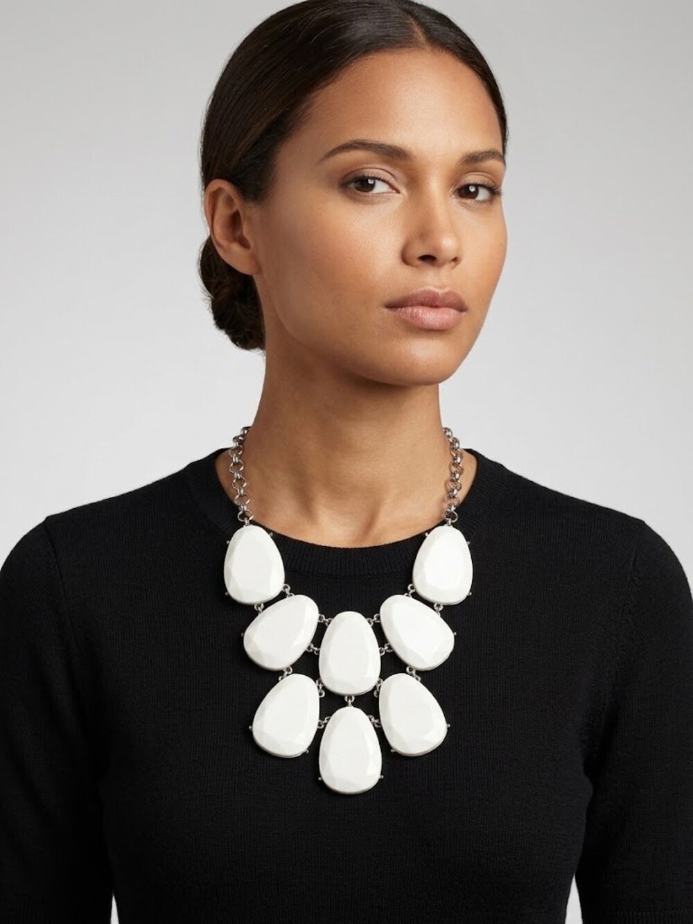 Statement White Teardrop Bib Necklace - Women Jewelry